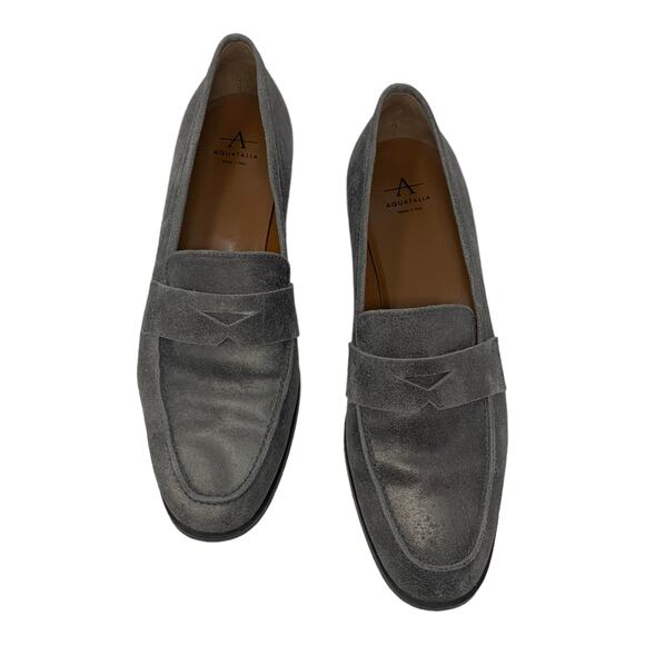 Aquatalia Kelsey Gray Metallic Suede leather Loafers 8.5 - Picture 14 of 16